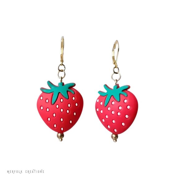 Merfolk Creations Jewelry - Cute Strawberry Earrings | Silicone Strawberry Beads